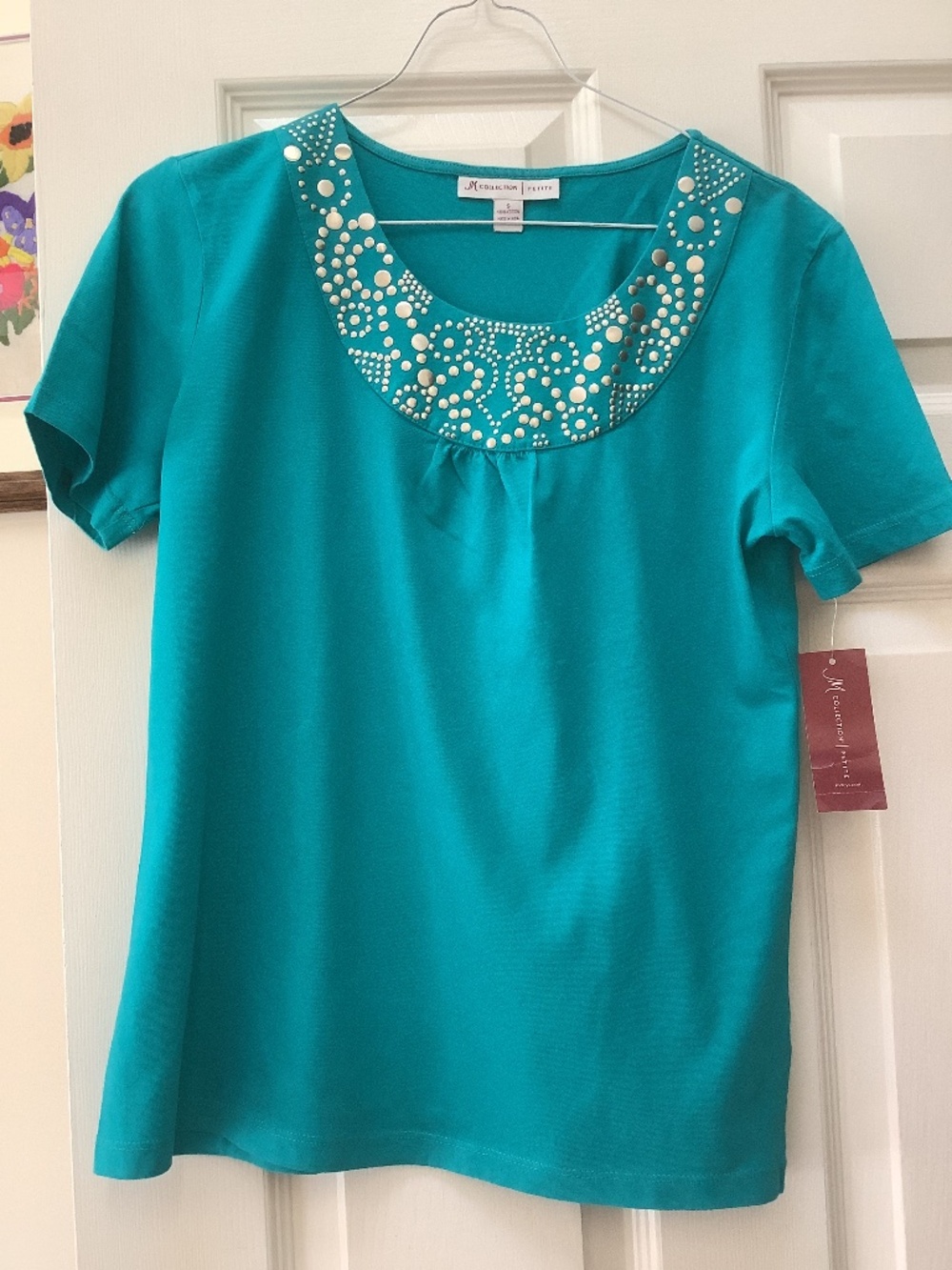 JM Collection Turquoise Short sleeve top. Size small